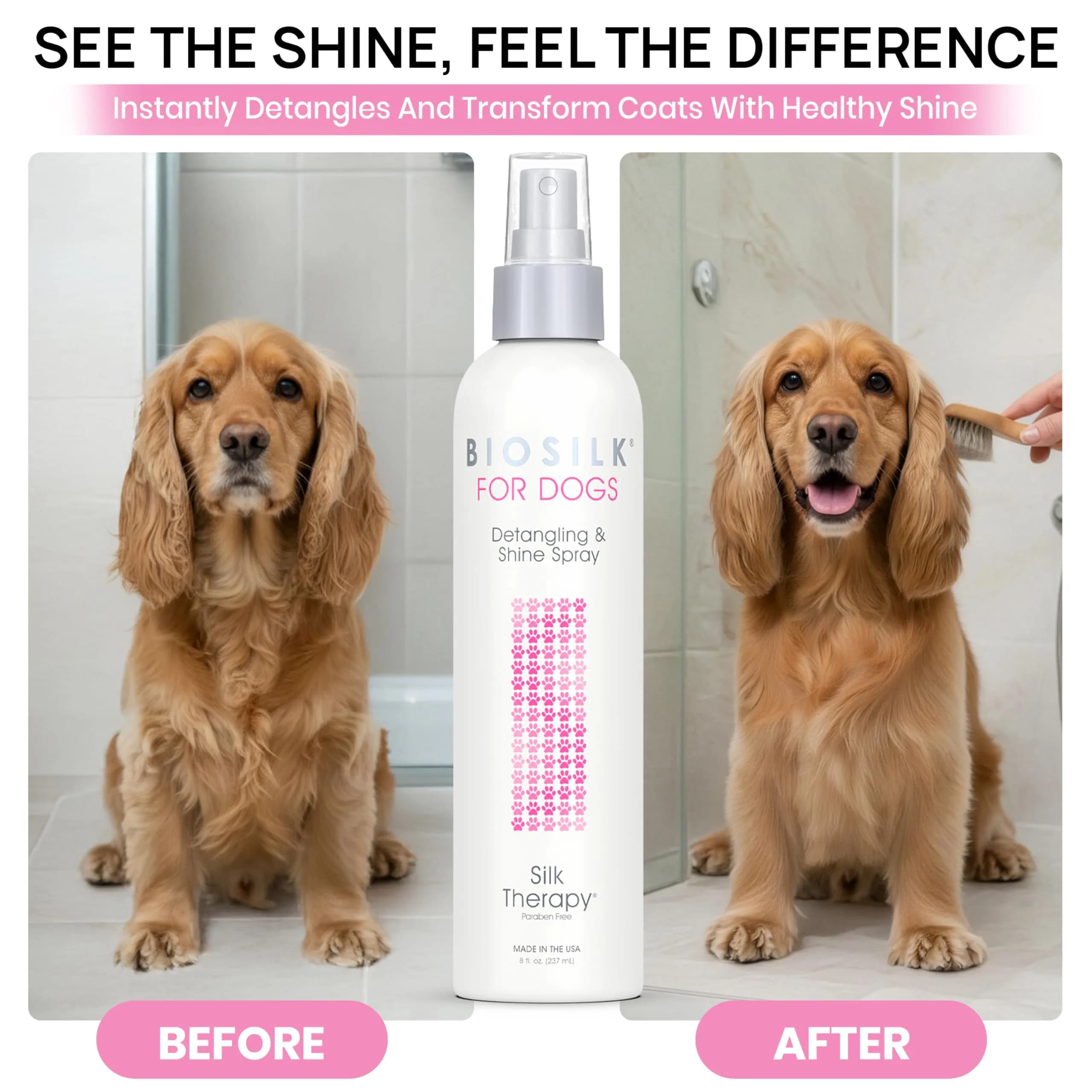 BioSilk for Dogs Silk Therapy Detangling and Shine Spray 237ml (8 Fl Oz) | pH Balanced Leave-In Mist for Dematting - view 8