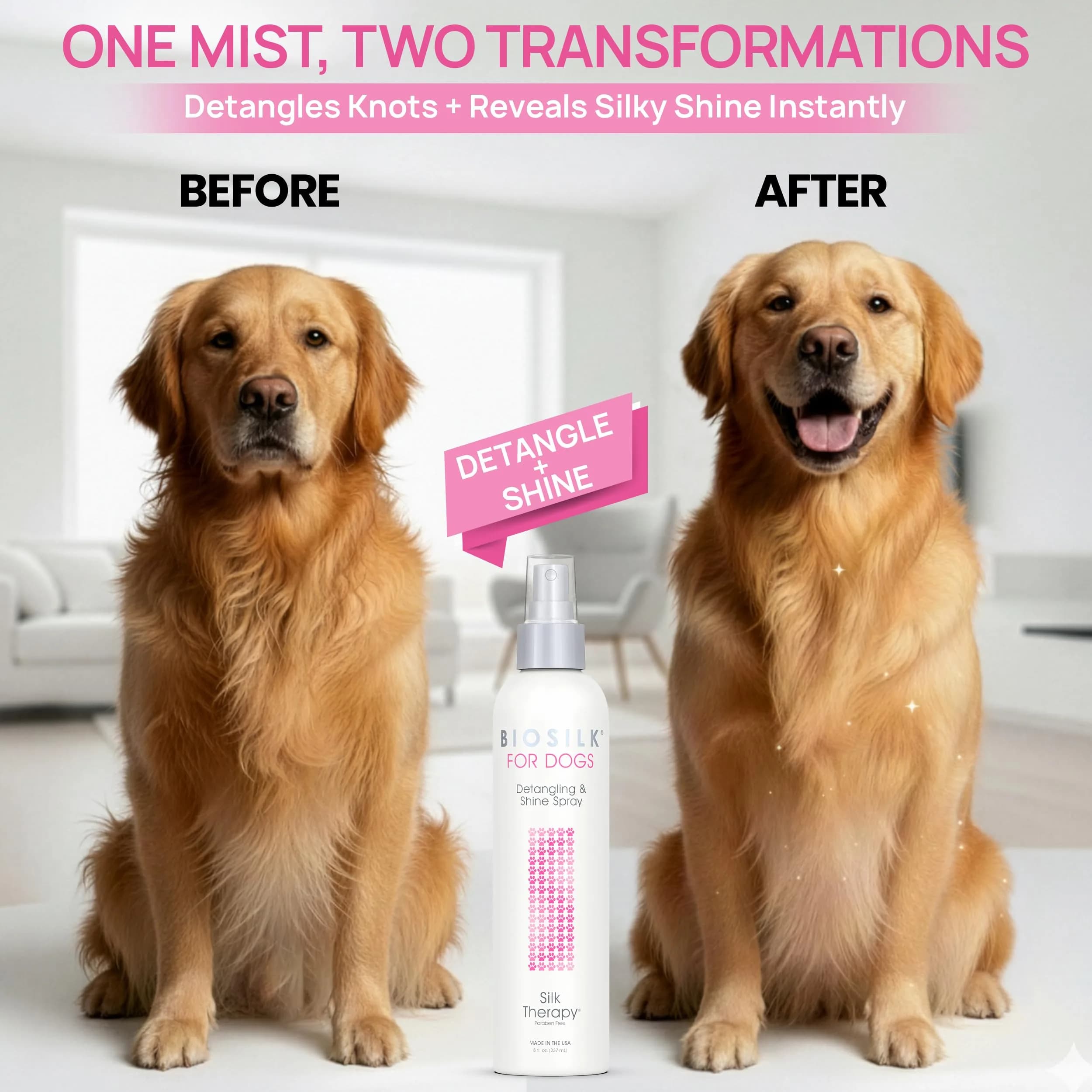 BioSilk for Dogs Silk Therapy Detangling and Shine Spray 237ml (8 Fl Oz) | pH Balanced Leave-In Mist for Dematting - view 2