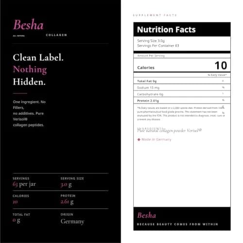 BESHA INC Verisol Collagen Bioactive Peptides Powder 100g (3.5 oz) | Patented German Formula for Skin Elasticity thumbnail 9