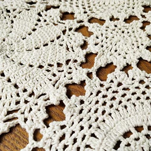 USTIDE Rustic Floral Table Runner Hand Crochet 40cm x 80cm | Beige Cotton Doilies for Elegant Decor thumbnail 6