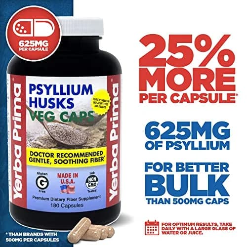 Yerba Prima Psyllium Husks Veg Caps - 540 Veg Capsules | Vegan, Non-GMO, Gluten Free for Gut Health & Regularity thumbnail 2