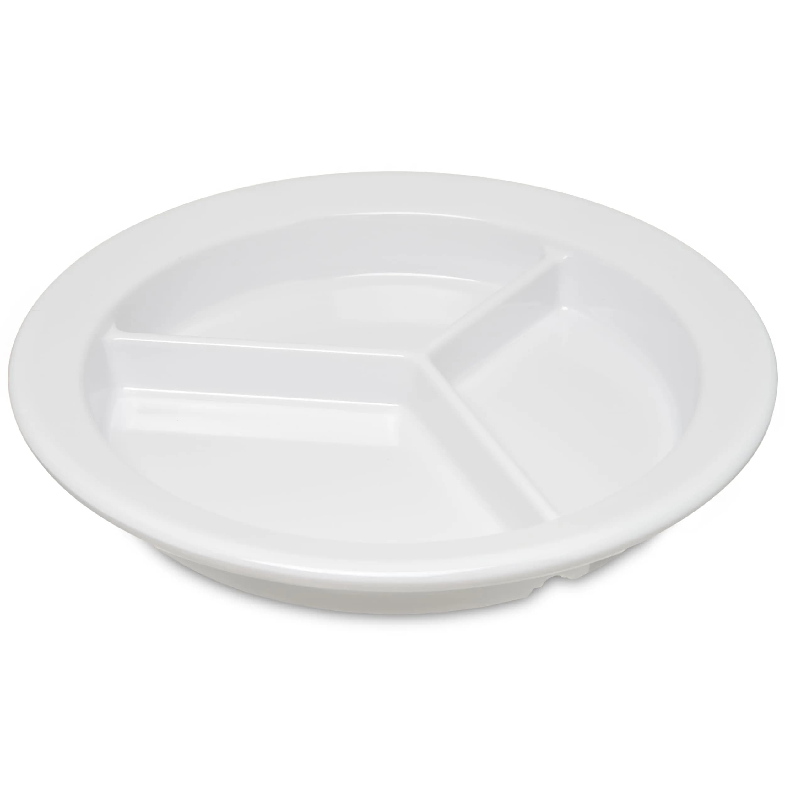 Carlisle FoodService Dallas Ware Plastic Divided Plate 9 Inches | Heavy-Duty Melamine, 3 Compartments, White