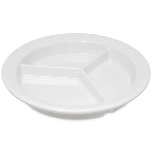 Carlisle FoodService Dallas Ware Plastic Divided Plate 9 Inches | Heavy-Duty Melamine, 3 Compartments, White thumbnail 1