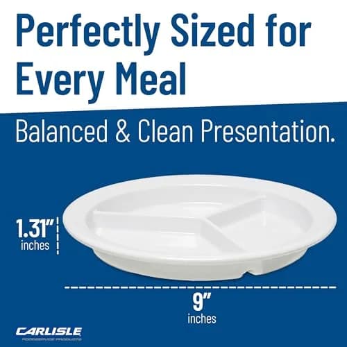 Carlisle FoodService Dallas Ware Plastic Divided Plate 9 Inches | Heavy-Duty Melamine, 3 Compartments, White thumbnail 5