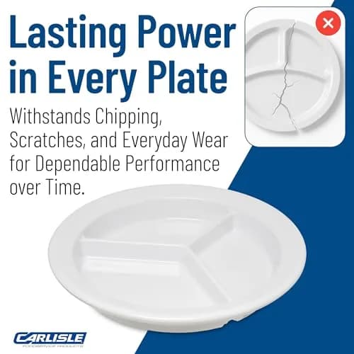 Carlisle FoodService Dallas Ware Plastic Divided Plate 9 Inches | Heavy-Duty Melamine, 3 Compartments, White thumbnail 6