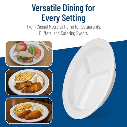 Carlisle FoodService Dallas Ware Plastic Divided Plate 9 Inches | Heavy-Duty Melamine, 3 Compartments, White thumbnail 7