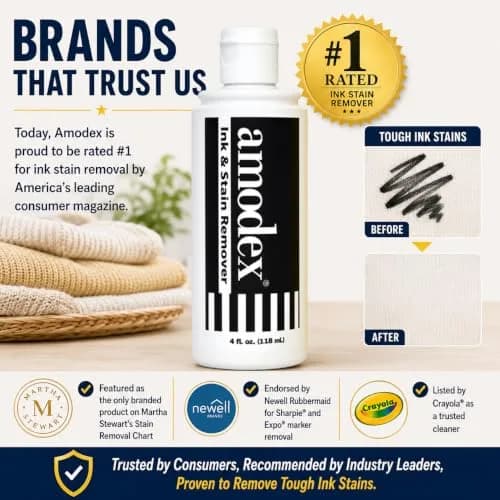 Amodex Ink & Stain Remover for Clothes, Leather and Skin 236.58 ml (2 x 4 Fl Oz) | Gentle & Powerful for Ink, Grease, Wine, and More thumbnail 8