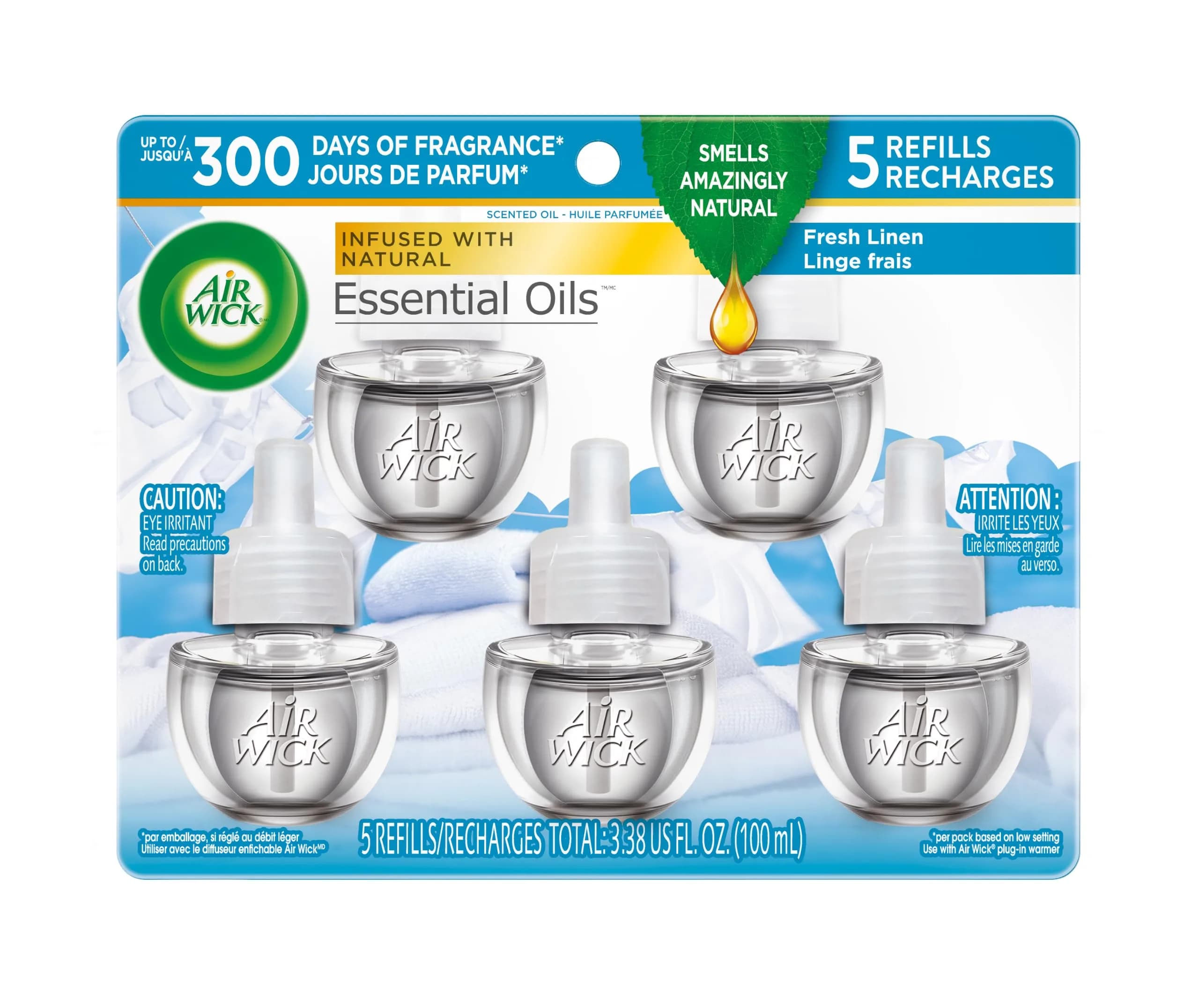 Air Wick Plug In Scented Oil Refills Fresh Linen 3.38 Fl Oz (100ml) | Continuous Fragrance Up to 60 Days - view 2