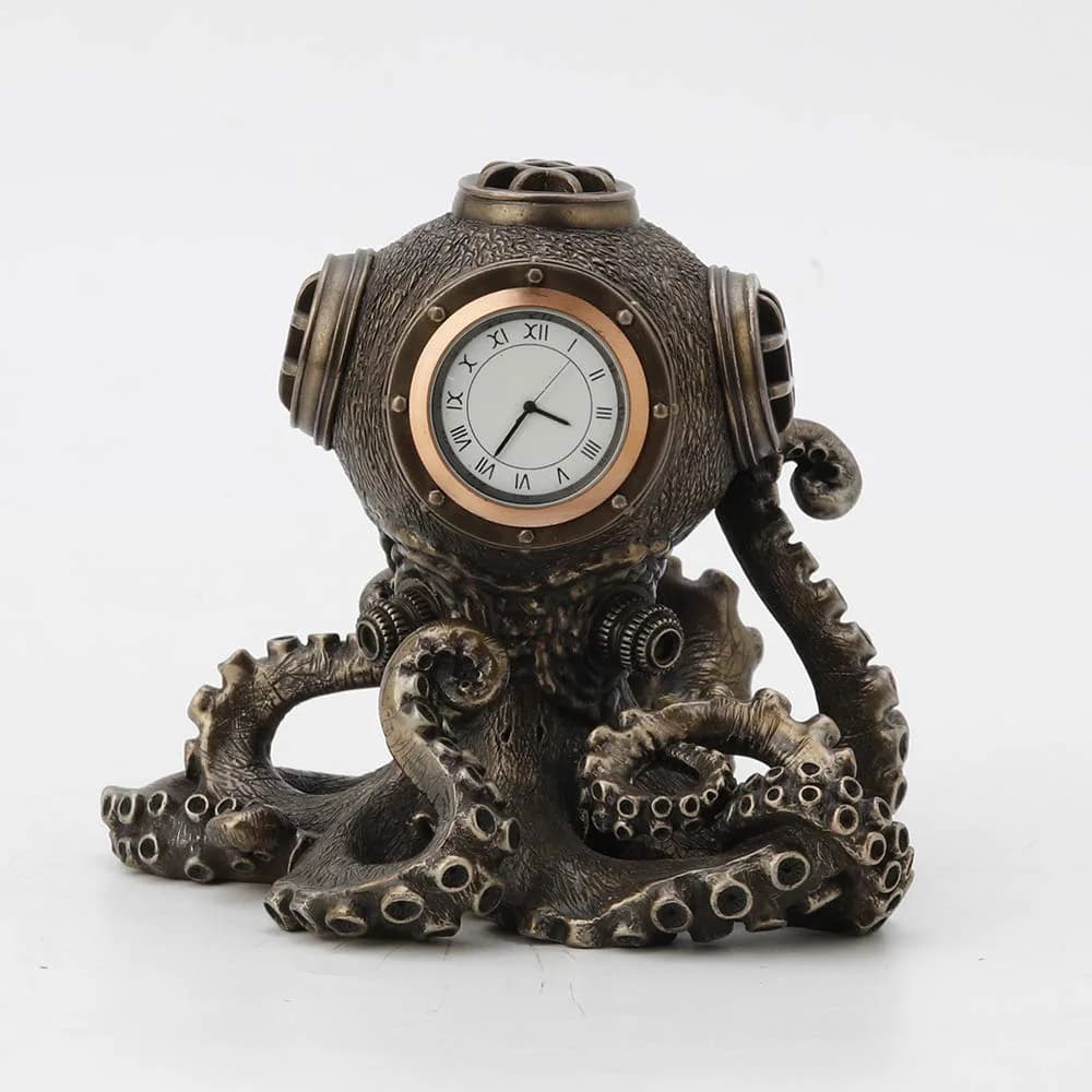 Veronese Design Steampunk Octopus Diving Bell Clock 5.2 Inch | Bronze Resin Art