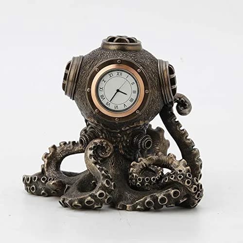 Veronese Design Steampunk Octopus Diving Bell Clock 5.2 Inch | Bronze Resin Art thumbnail 1