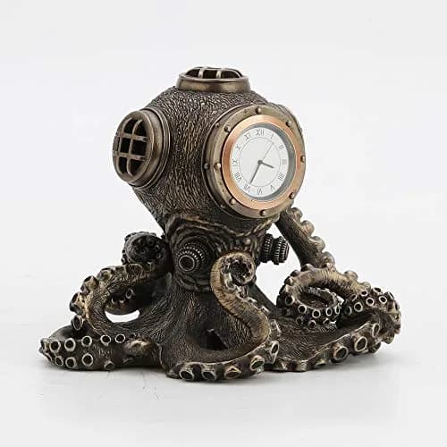 Veronese Design Steampunk Octopus Diving Bell Clock 5.2 Inch | Bronze Resin Art thumbnail 7