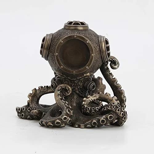 Veronese Design Steampunk Octopus Diving Bell Clock 5.2 Inch | Bronze Resin Art thumbnail 8