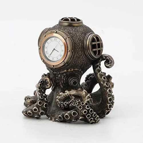 Veronese Design Steampunk Octopus Diving Bell Clock 5.2 Inch | Bronze Resin Art thumbnail 2