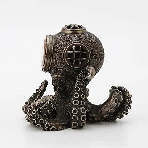 Veronese Design Steampunk Octopus Diving Bell Clock 5.2 Inch | Bronze Resin Art thumbnail 3