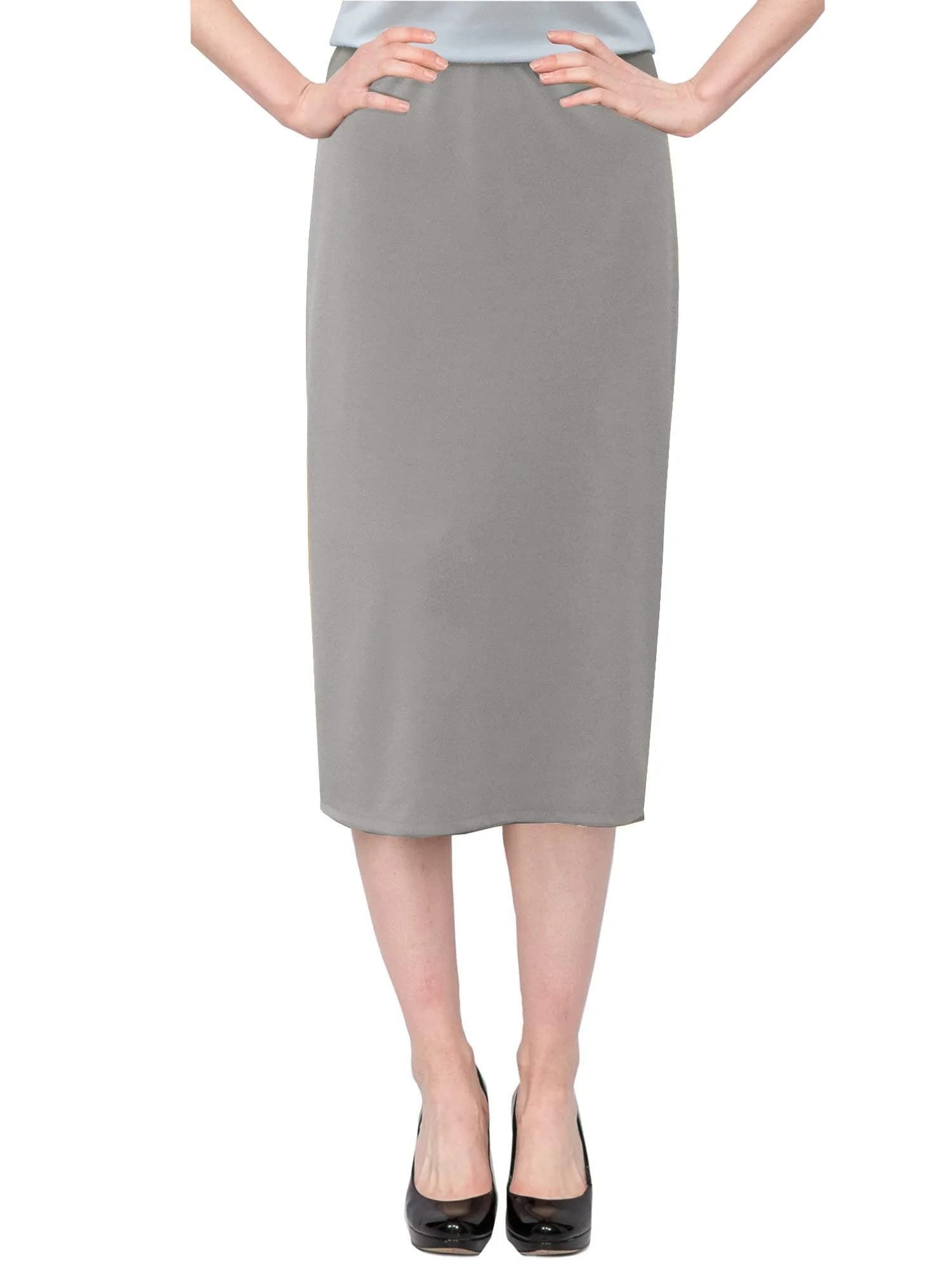 BABY O Women's Basic Modest 26" Below the Knee Length Stretch Knit Straight Skirt (Gray - 6) | Wrinkle & Stain Resistant, Perfect for Travel