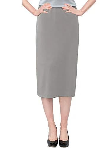 BABY O Women's Basic Modest 26" Below the Knee Length Stretch Knit Straight Skirt (Gray - 6) | Wrinkle & Stain Resistant, Perfect for Travel thumbnail 1