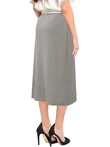 BABY O Women's Basic Modest 26" Below the Knee Length Stretch Knit Straight Skirt (Gray - 6) | Wrinkle & Stain Resistant, Perfect for Travel thumbnail 5