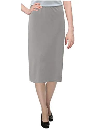 BABY O Women's Basic Modest 26" Below the Knee Length Stretch Knit Straight Skirt (Gray - 6) | Wrinkle & Stain Resistant, Perfect for Travel thumbnail 2