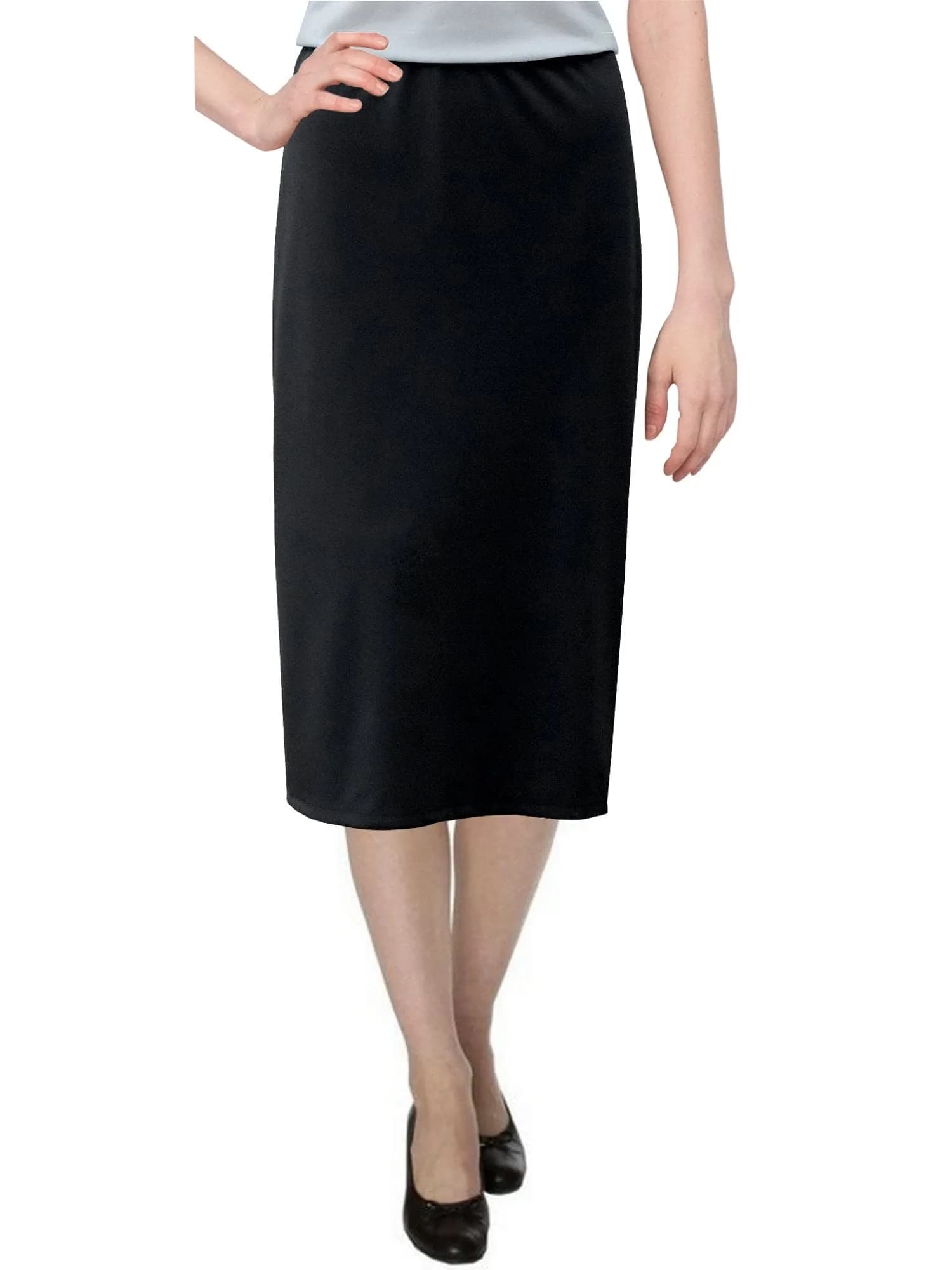 BABY O Women's Basic Modest 26" Below The Knee Length Straight Skirt (Black - 14) | Wrinkle-Resistant, Comfortable Fit — Black