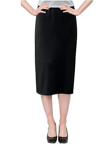 BABY O Women's Basic Modest 26" Below The Knee Length Straight Skirt (Black - 14) | Wrinkle-Resistant, Comfortable Fit thumbnail 2