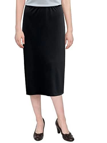 BABY O Women's Basic Modest 26" Below The Knee Length Straight Skirt (Black - 14) | Wrinkle-Resistant, Comfortable Fit thumbnail 3