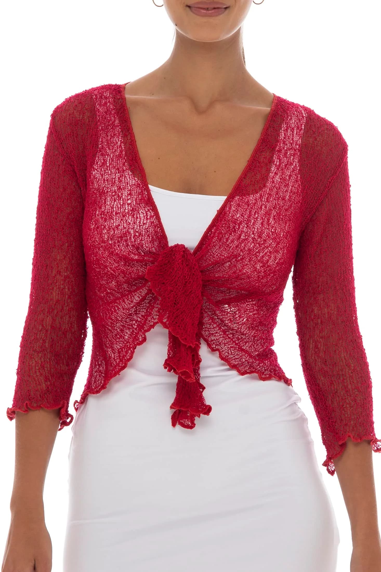 Back From Bali Sheer Shrug Cardigan Mesh Knit Navy | Versatile, Lightweight & Travel-Ready — Red