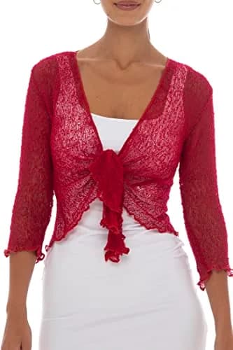 Back From Bali Sheer Shrug Cardigan Mesh Knit, Red | Lightweight, Sexy Cover-up for Women thumbnail 1