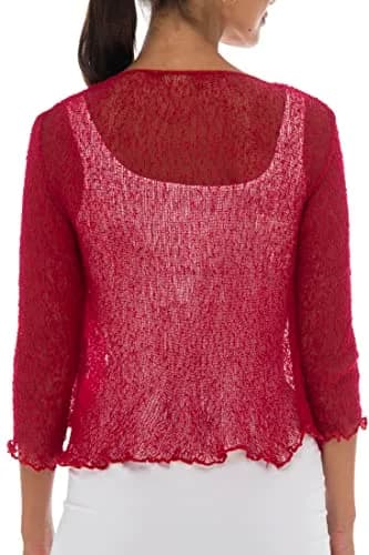 Back From Bali Sheer Shrug Cardigan Mesh Knit, Red | Lightweight, Sexy Cover-up for Women thumbnail 2