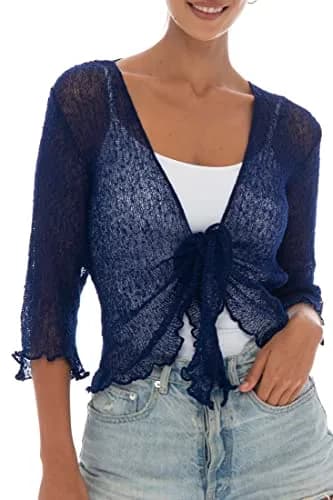 Back From Bali Sheer Shrug Cardigan Mesh Knit Navy | Versatile, Lightweight & Travel-Ready thumbnail 1