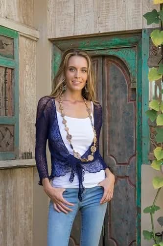 Back From Bali Sheer Shrug Cardigan Mesh Knit Navy | Versatile, Lightweight & Travel-Ready thumbnail 4
