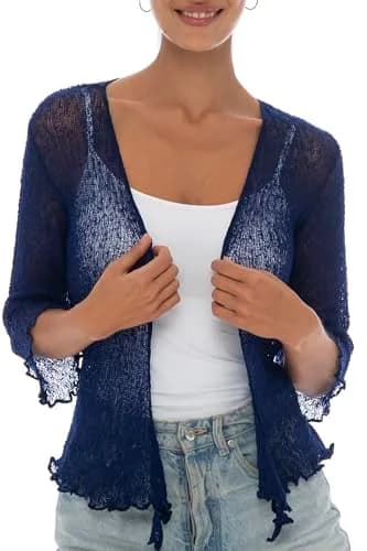 Back From Bali Sheer Shrug Cardigan Mesh Knit Navy | Versatile, Lightweight & Travel-Ready thumbnail 3