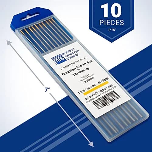 Midwest Tungsten Service Gold 1/16" TIG Tungsten Electrodes (10-Pack) | 1.5% Lanthanated, AC/DC Welding thumbnail 2