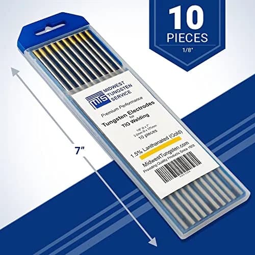 Midwest Tungsten Service Gold 1/8" TIG Tungsten Electrodes 10-Pack | Reliable Arc-Striking & Low Burn-Off thumbnail 2