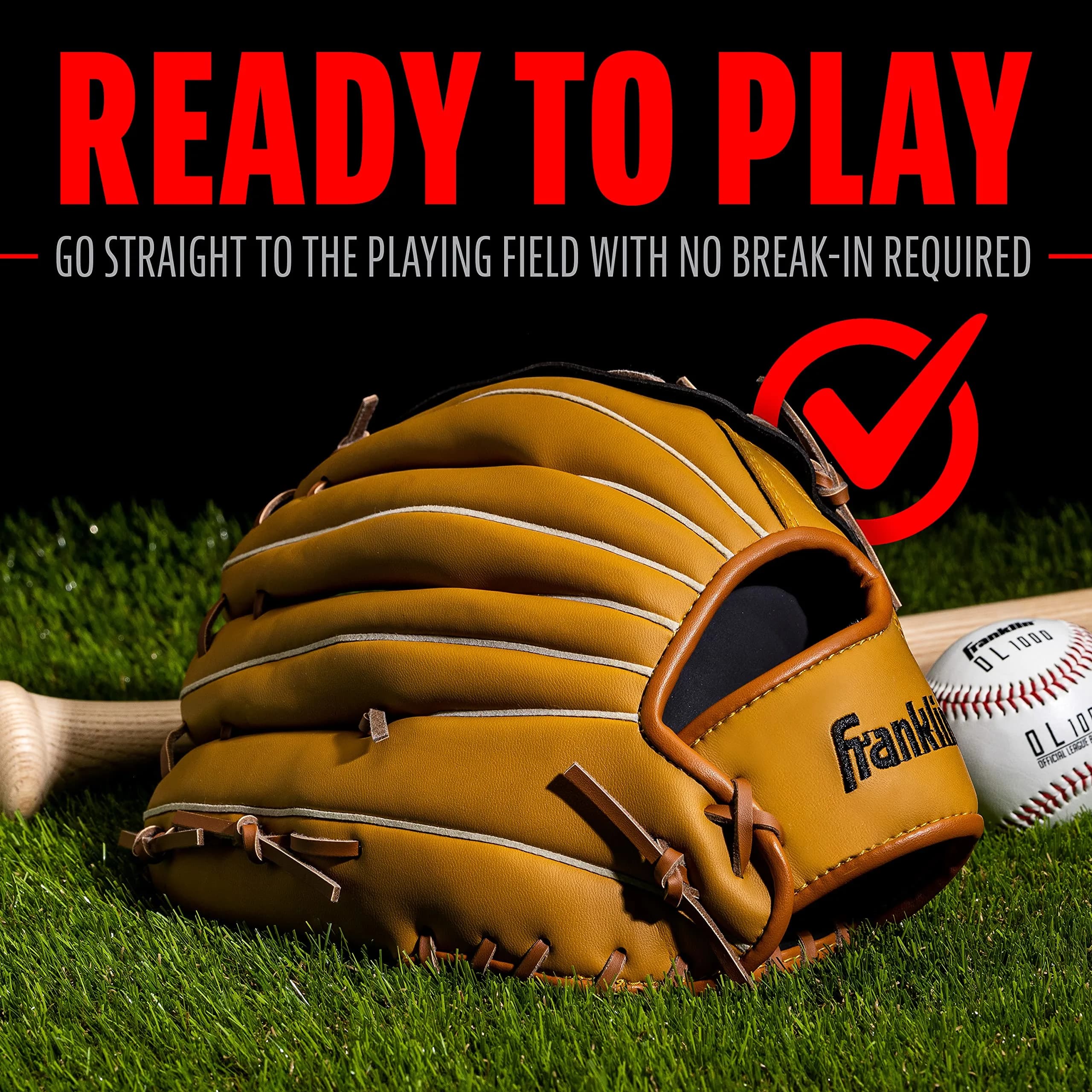 Franklin Sports Field Master Baseball Glove 13" (33.02 cm) | Right Hand Throw Outfielder's Mitt - view 6