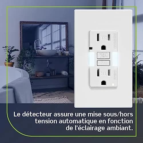 Leviton GFCI Outlet with Guidelight, 15 Amp, Self Test, Tamper-Resistant, White | Replaces Plugged-in Night Light thumbnail 6