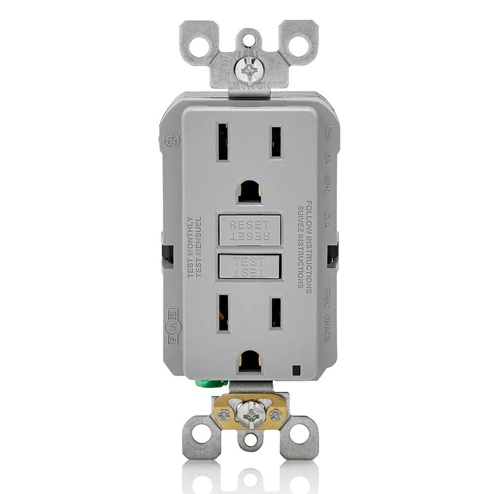 Leviton GFCI Outlet 15 Amp Self Test Non Tamper-Resistant GFNT1-GY Gray | Safety First Electrical Outlet - main product image