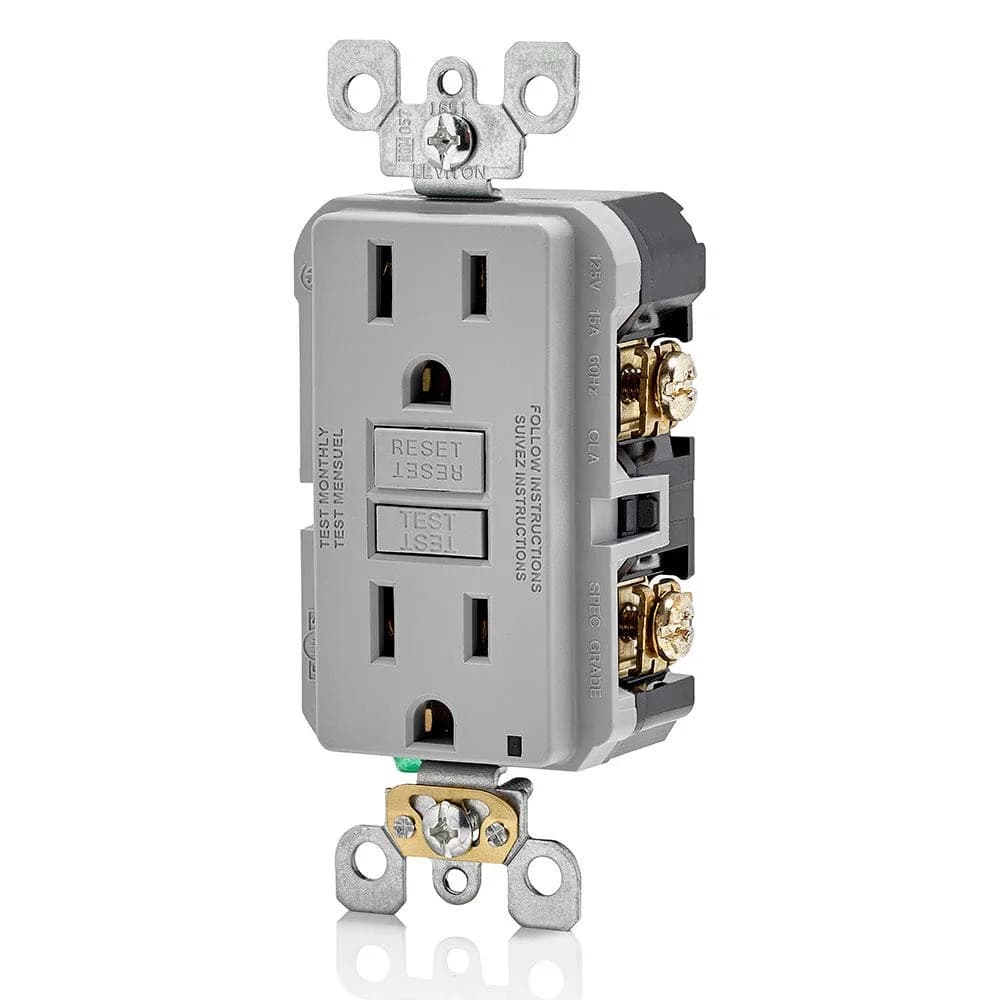 Leviton GFCI Outlet 15 Amp Self Test Non Tamper-Resistant GFNT1-GY Gray | Safety First Electrical Outlet - view 2