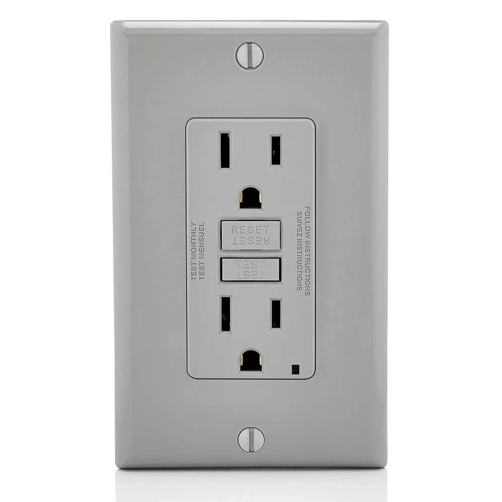 Leviton GFCI Outlet 15 Amp Self Test Non Tamper-Resistant GFNT1-GY Gray | Safety First Electrical Outlet - view 3