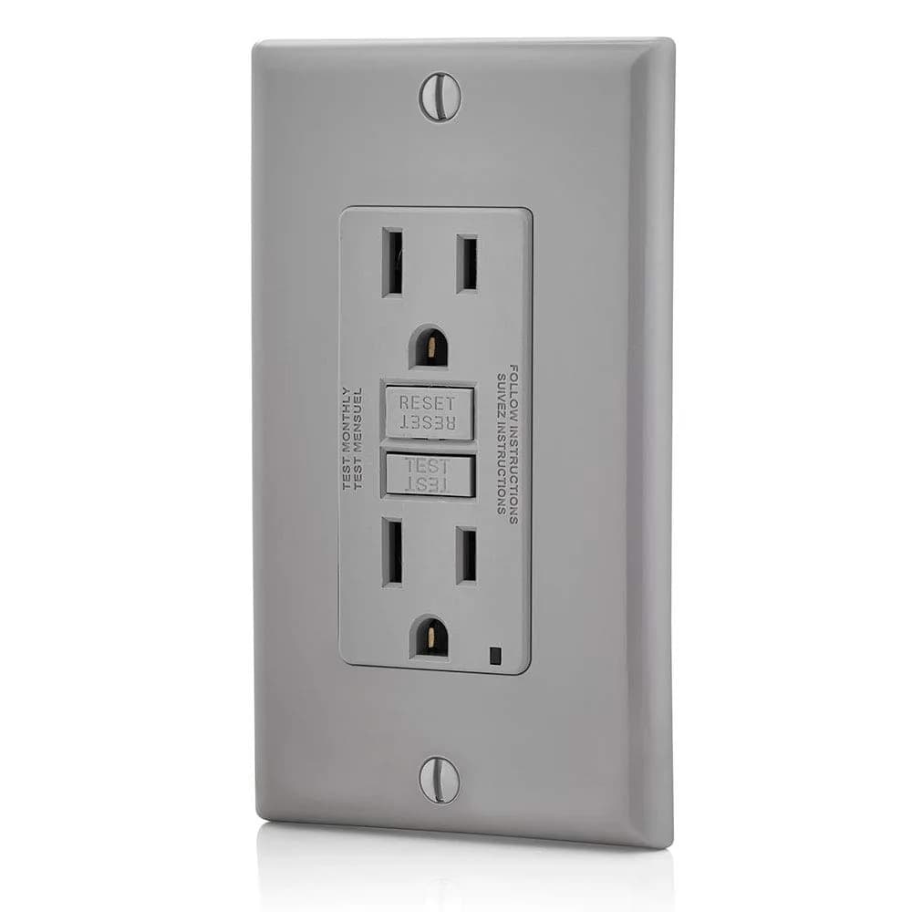 Leviton GFCI Outlet 15 Amp Self Test Non Tamper-Resistant GFNT1-GY Gray | Safety First Electrical Outlet - view 4