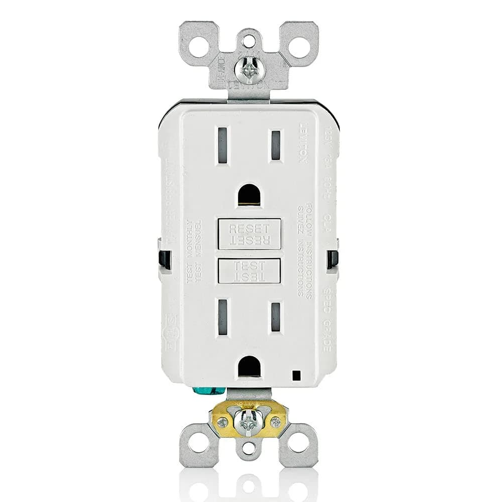 Leviton GFCI Outlet 15 Amp White 125V (4.59 cm L x 7.79 cm W x 12.09 cm H) | Self-Testing Ground Fault Protection — White