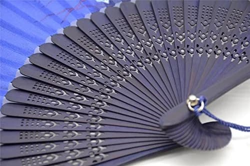 OMyTea Hand Fan Foldable for Women, Japanese Chinese Fan, Dark Blue Lily | Vintage Floral Silk & Bamboo thumbnail 5
