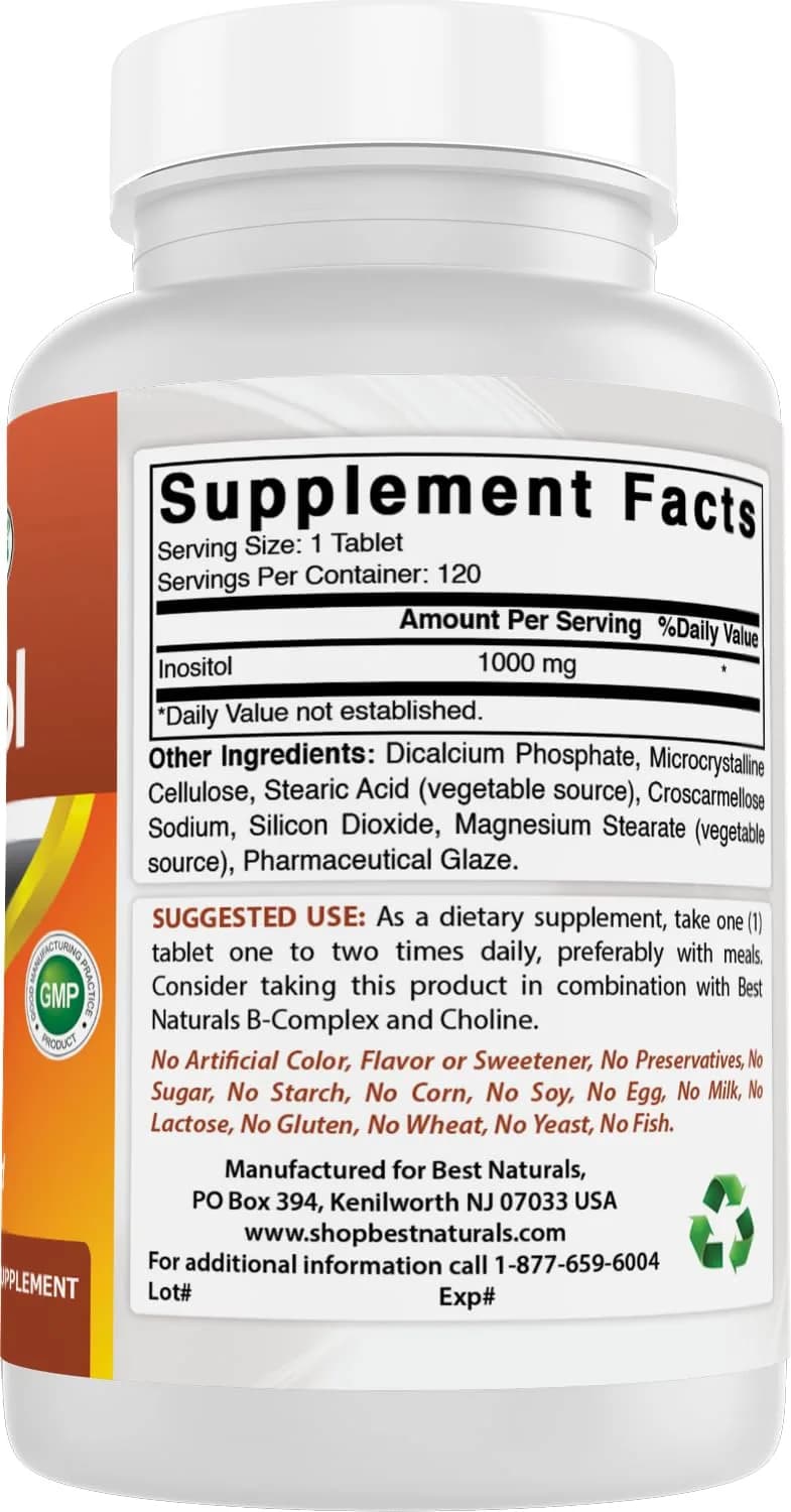 Best Naturals Inositol 1000mg 120 Tablets | Vitamin B8 Supplement for Liver Detox & Cell Communication - view 6