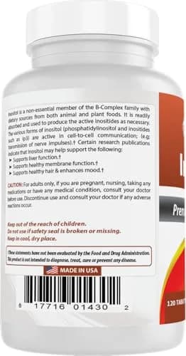 Best Naturals Inositol 1000mg 120 Tablets | Vitamin B8 Supplement for Liver Detox & Cell Communication thumbnail 7