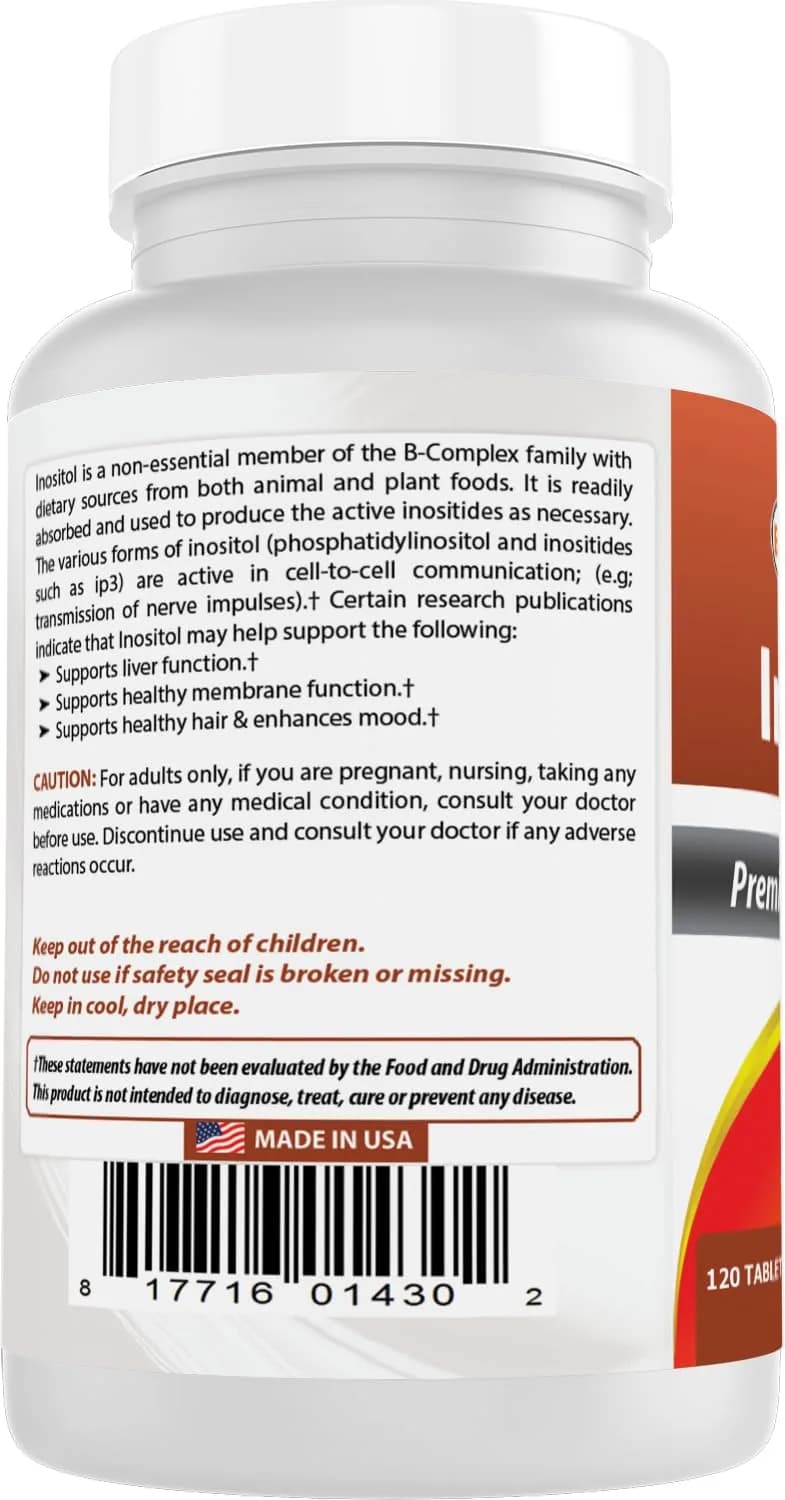 Best Naturals Inositol 1000mg 120 Tablets | Vitamin B8 Supplement for Liver Detox & Cell Communication - view 7