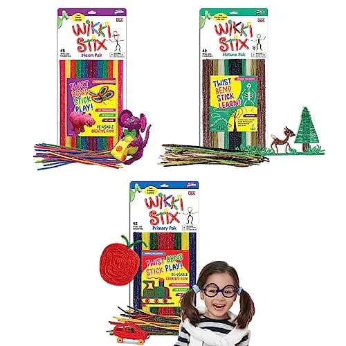 Wikki Stix Arts and Crafts for Kids Triple Play Pack, 144 Count | Non-Toxic Waxed Yarn for Creative Play thumbnail 1