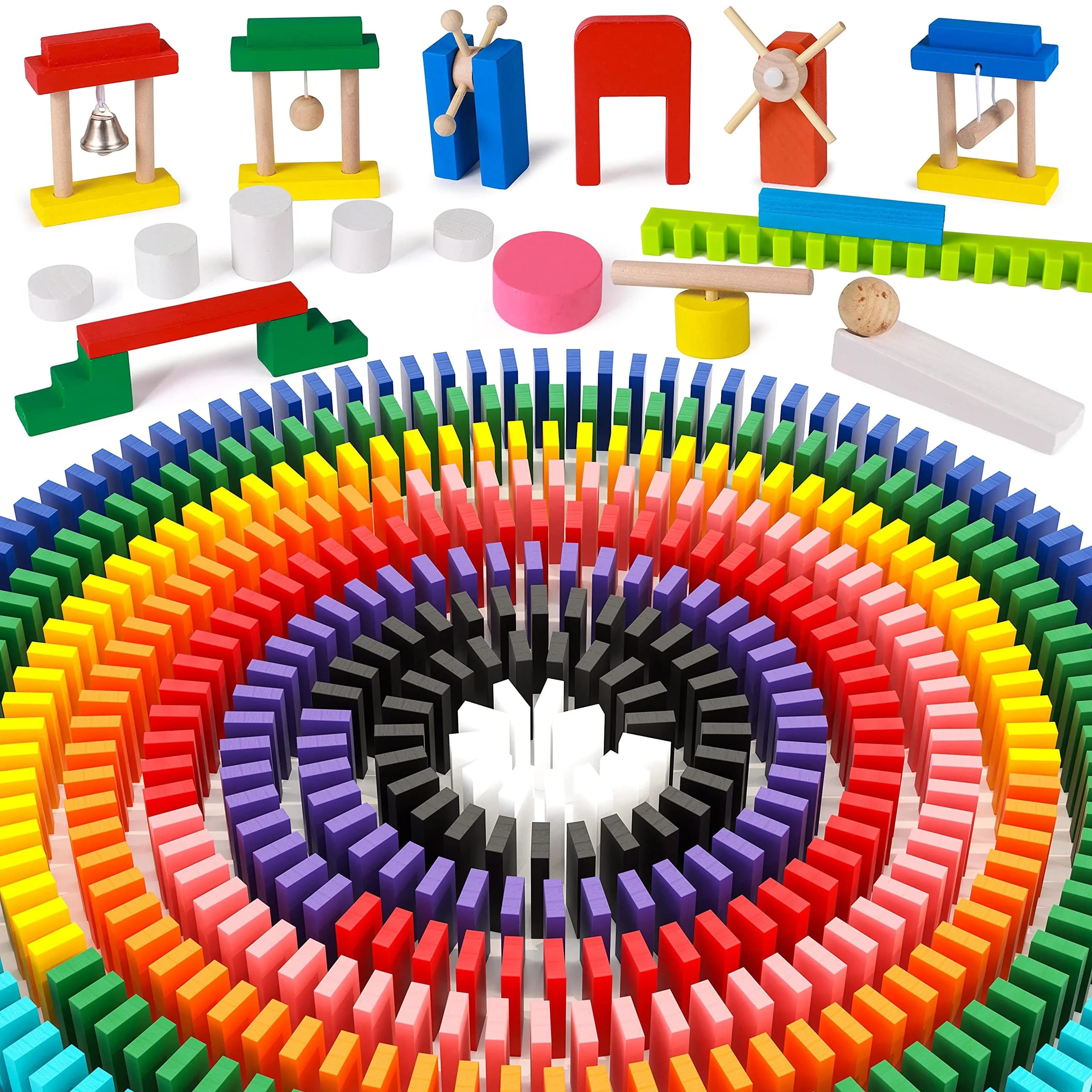 Lewo 1000 PCS Wooden Dominoes Set for Kids | 1000 Pieces (3600 Pieces Total) — Multicolor