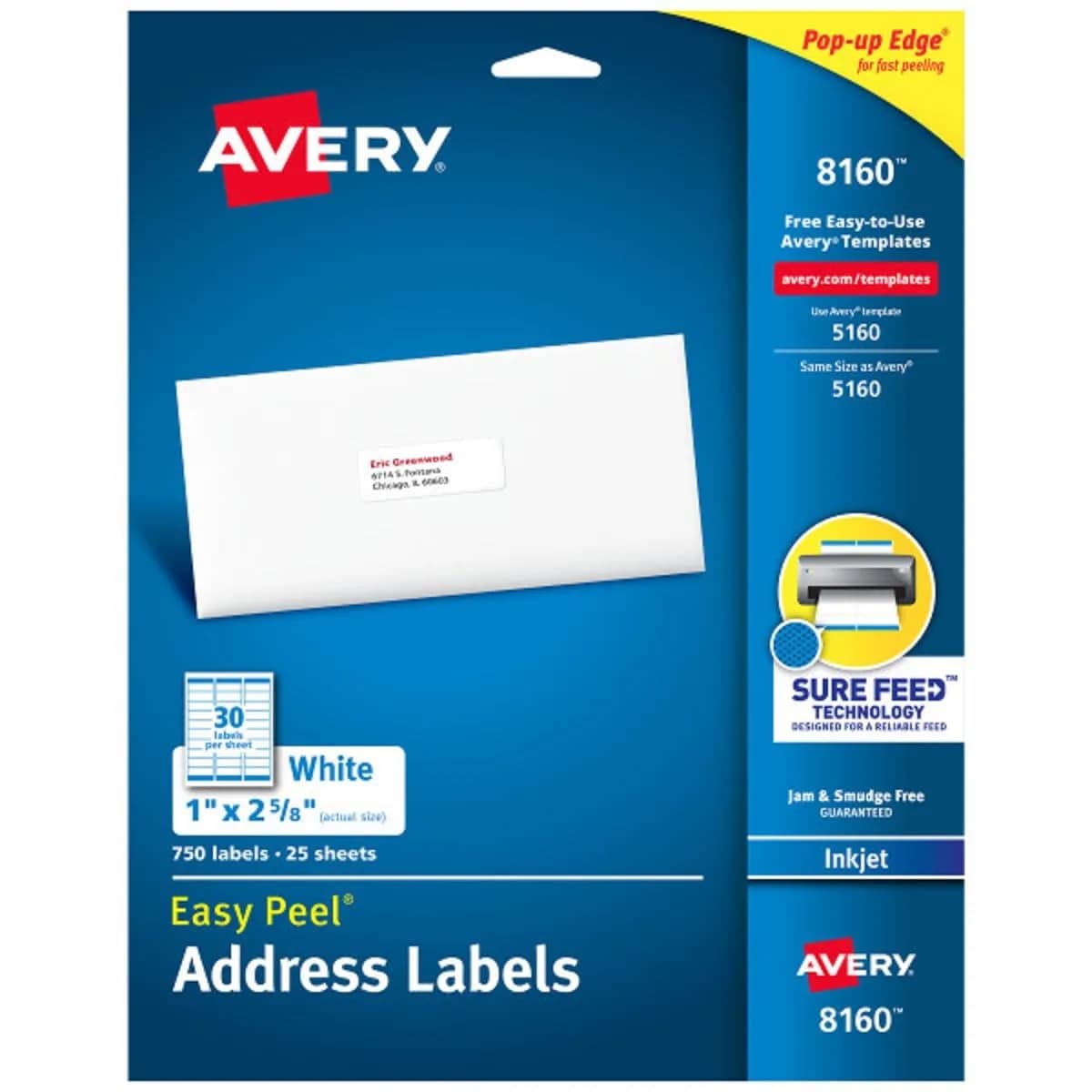 Avery Easy Peel Printable Address Labels 1" x 2-5/8" (750 Labels, White) | Sure Feed Technology for Jam-Free Printing