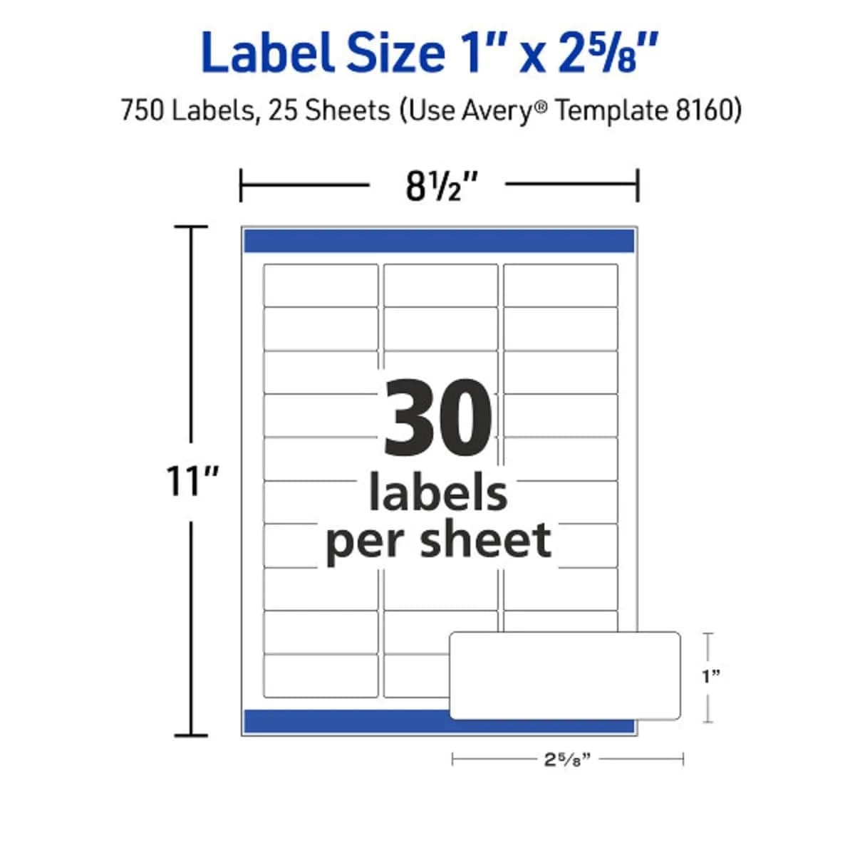 Avery Easy Peel Printable Address Labels 1" x 2-5/8" (750 Labels, White) | Sure Feed Technology for Jam-Free Printing - view 5