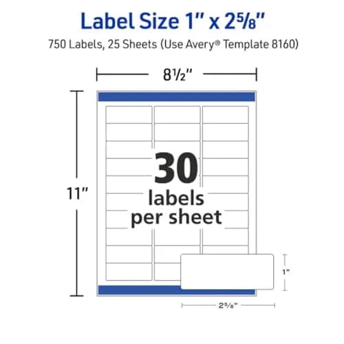 Avery Easy Peel Printable Address Labels 1" x 2-5/8" (750 Labels, White) | Sure Feed Technology for Jam-Free Printing thumbnail 5