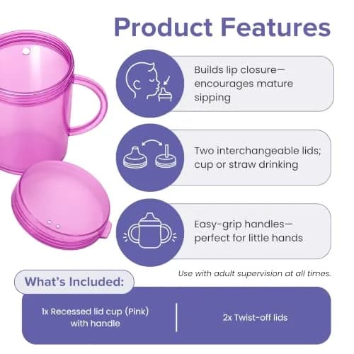 TalkTools Recessed Lid Cup with Handles, 150ml (5 fl oz) Purple | Therapeutic Oral Motor Training Cup thumbnail 3